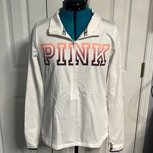 Victoria’s Secret Pink Quarter Zip Jacket White Pullover Workout Long Sleeve